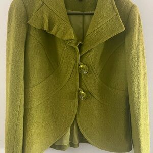 Elegant Olive Green Ruffled Blazer